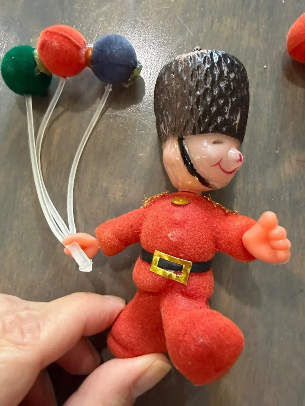 Vintage 1960s Flocked Plastic Blow Mold Ornaments Snowman and Soldier